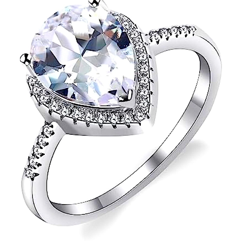 Sparkling Teardrop Simulated Diamond Ring | Rhodium Sterling Silver